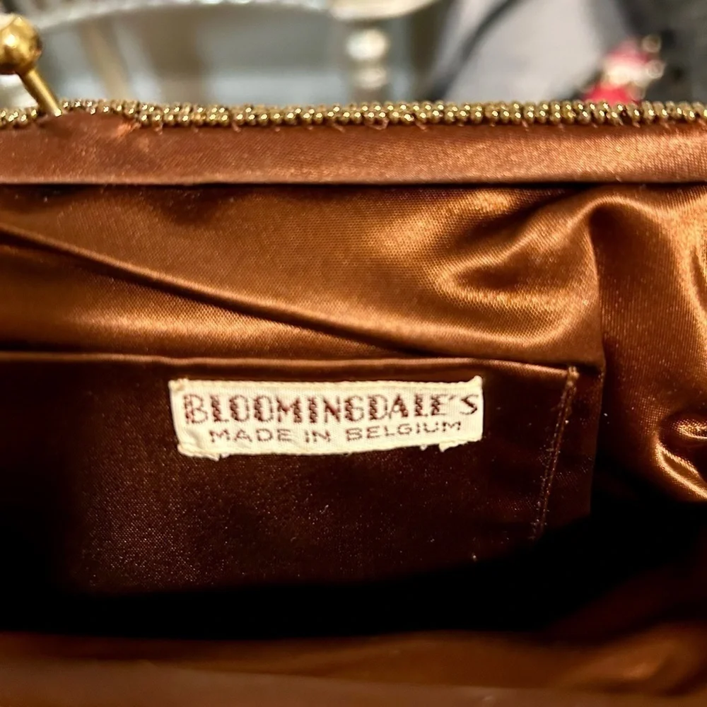 COPY - Gently Used BLOOMINGDALE’S Rust Colored Beaded Clutch W/Rhinestone/Gold … - Picture 4 of 4